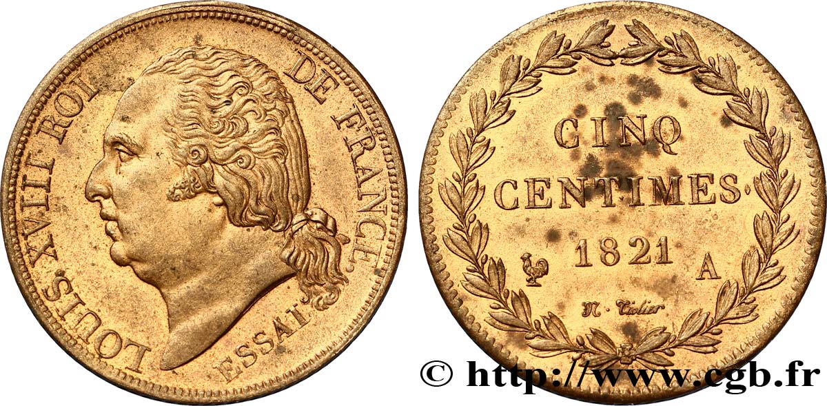 Essai de 5 centimes en bronze 1821 Paris VG.2534  EBC55 
