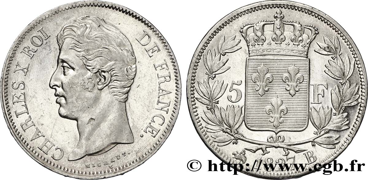 5 francs Charles X, 2e type 1827 Rouen F.311/2 TTB52 
