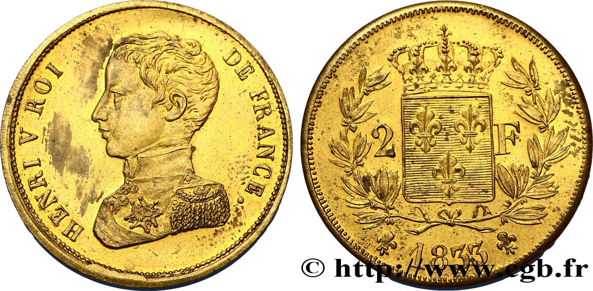 2 francs Henri V en bronze 1833  VG.2702  EBC58 