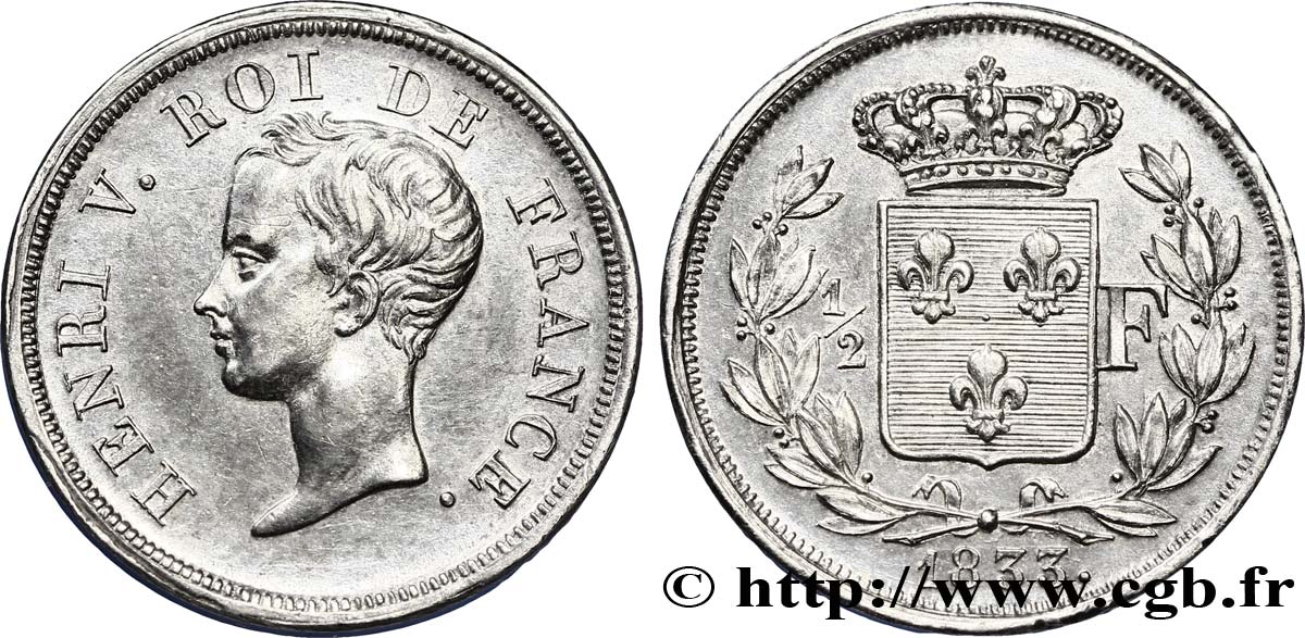 1/2 franc, buste juvénile 1833  VG.2713  EBC58 