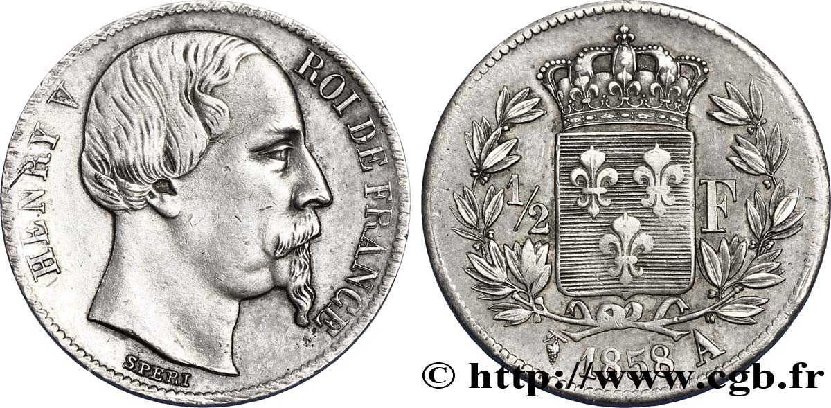 1/2 franc, buste âgé 1858 Paris VG.2730  VZ58 