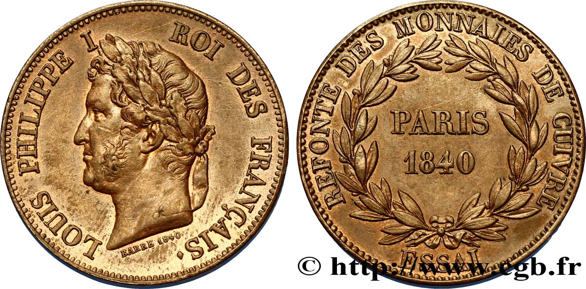 Refonte des monnaies de cuivre, essai au module du décime, poids lourd 1840 Paris VG.2916  EBC60 