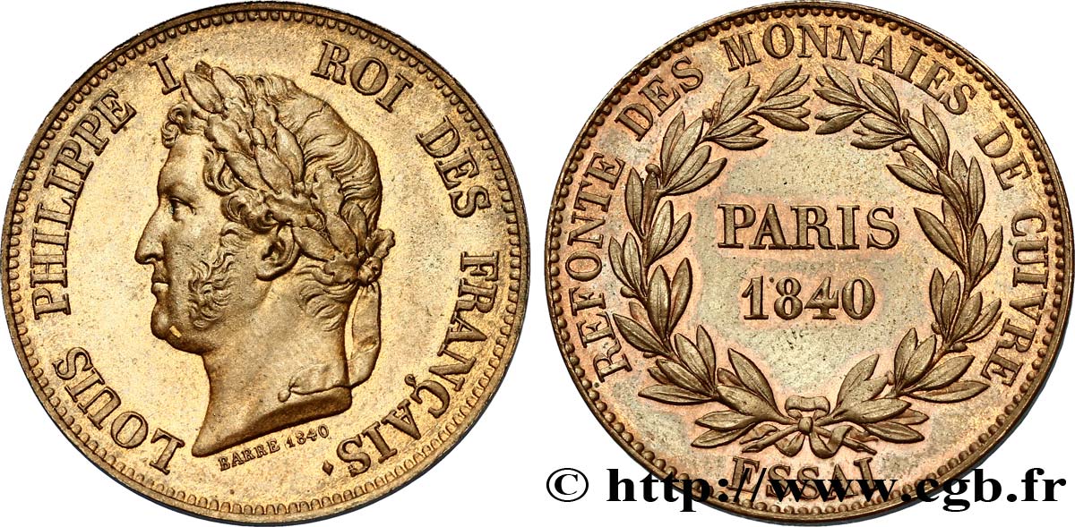 Refonte des monnaies de cuivre, essai au module du décime, poids léger 1840 Paris VG.2916  EBC60 