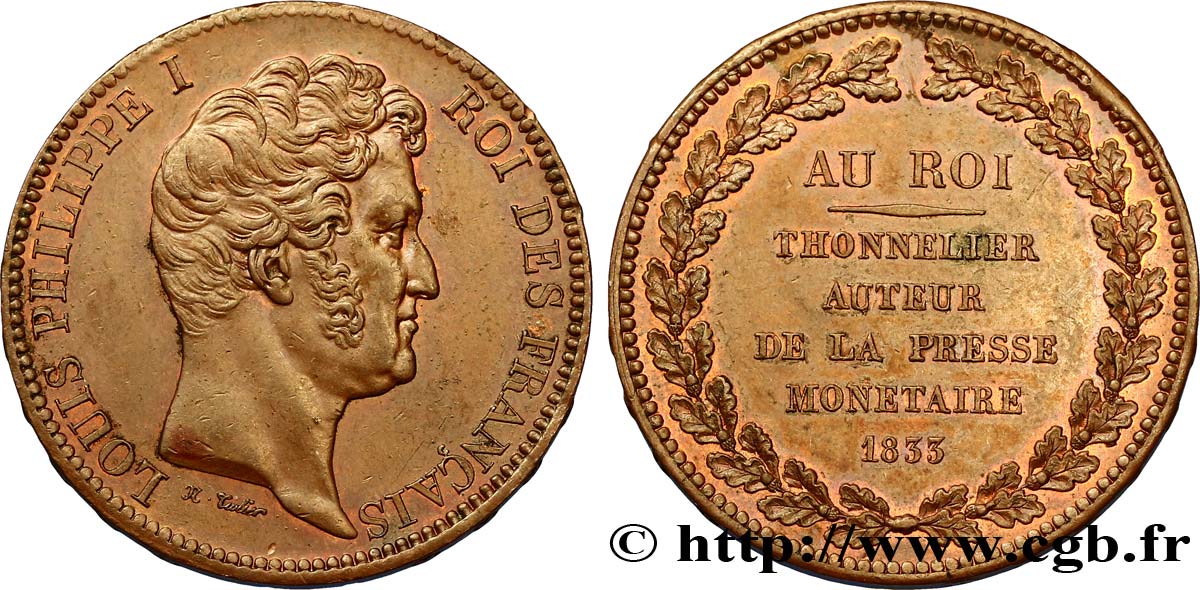 Essai module de 5 francs en cuivre 1833 Paris VG.2836  SUP58 
