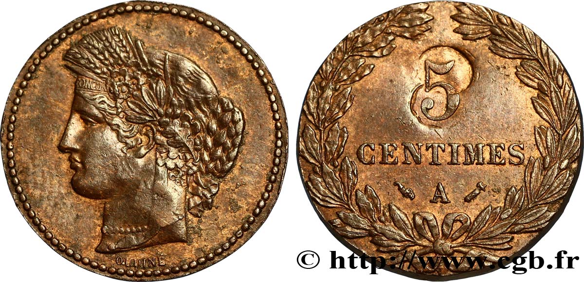 Découpé de 5 centimes Cérès - Paris F.118/- MBC 