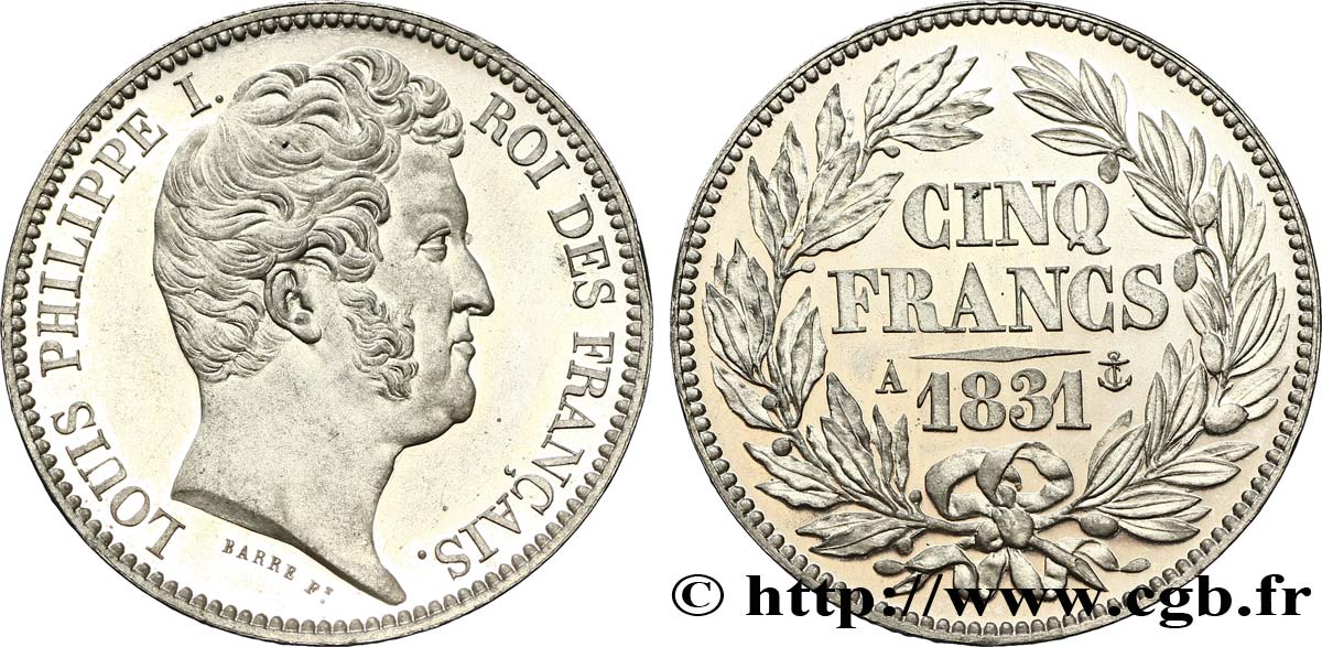 Essai de 5 francs en étain par Barre, tête nue 1831 Paris VG.2761  fST63 