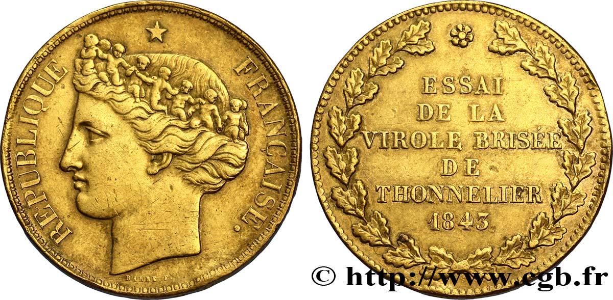 Épreuve de 5 francs par Barre 1843 Paris VG.3098  SS45 