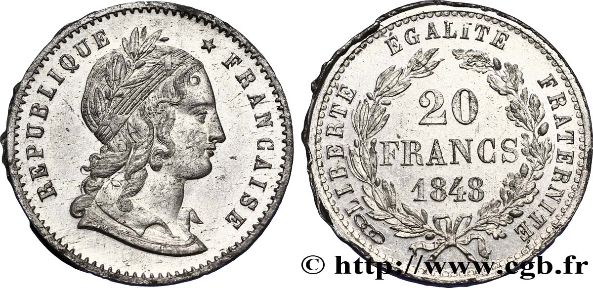 Concours de 20 francs, essai de Magniadas 1848 Paris VG.3028 var SUP62 