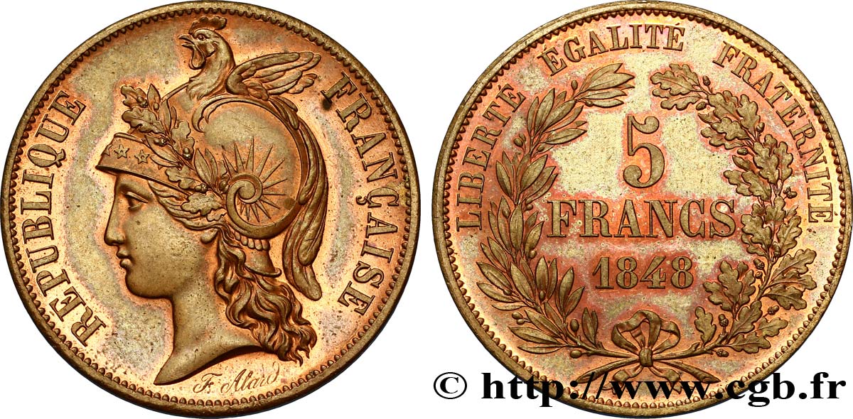 Concours de 5 francs, essai en cuivre par Alard 1848 Paris VG.3059 var. VZ62 