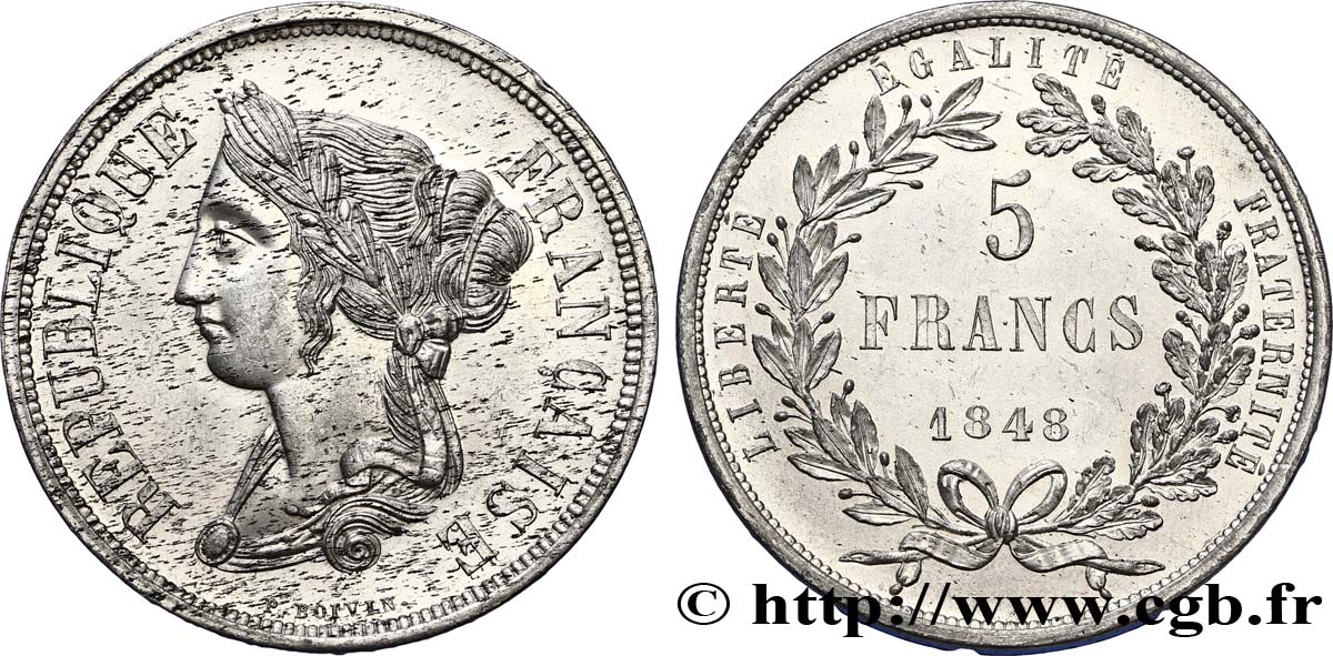 Concours de 5 francs, essai en étain par Boivin 1848 Paris VG.3062 var. SPL60 