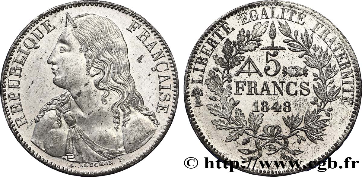 Concours de 5 francs, essai en étain par Bouchon 1848 Paris VG.3064 var. SPL60 