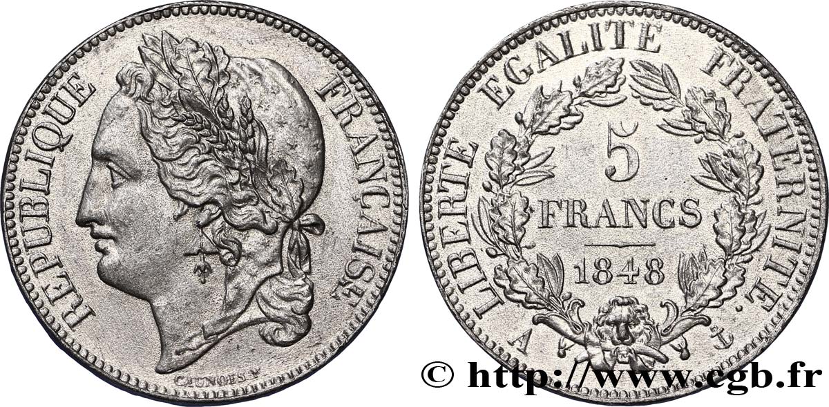 Concours de 5 francs, essai en étain par Caunois 1848 Paris VG.3066 var. MBC45 
