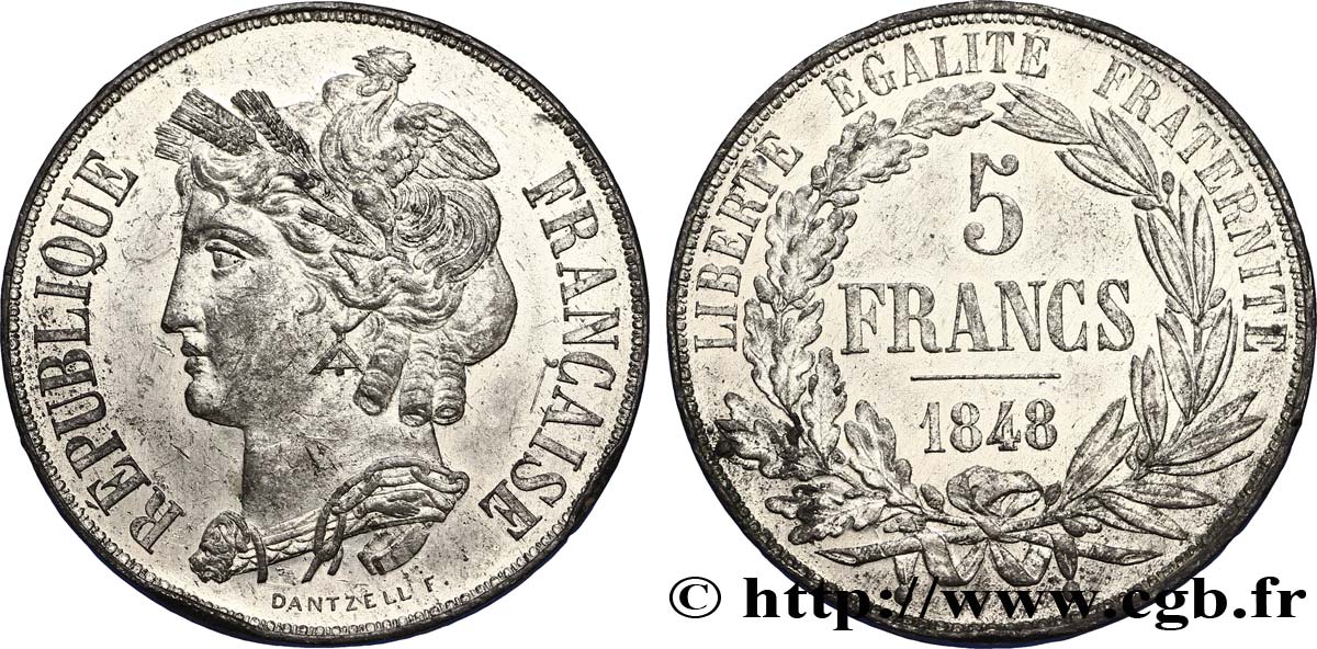 Concours de 5 francs, essai en étain par Dantzell 1848 Paris VG.3067 var. EBC58 