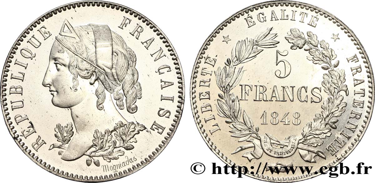 Concours de 5 francs, essai en étain par Magniadas 1848 Paris VG.3082 var fST64 