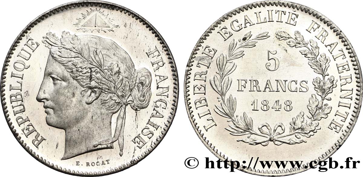Concours de 5 francs, essai en étain par Rogat 1848 Paris VG.3091 var. SC64 