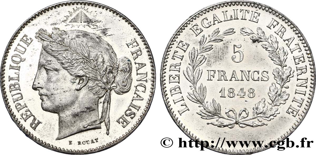 Concours de 5 francs, essai en étain par Rogat 1848 Paris VG.3091 var. EBC55 