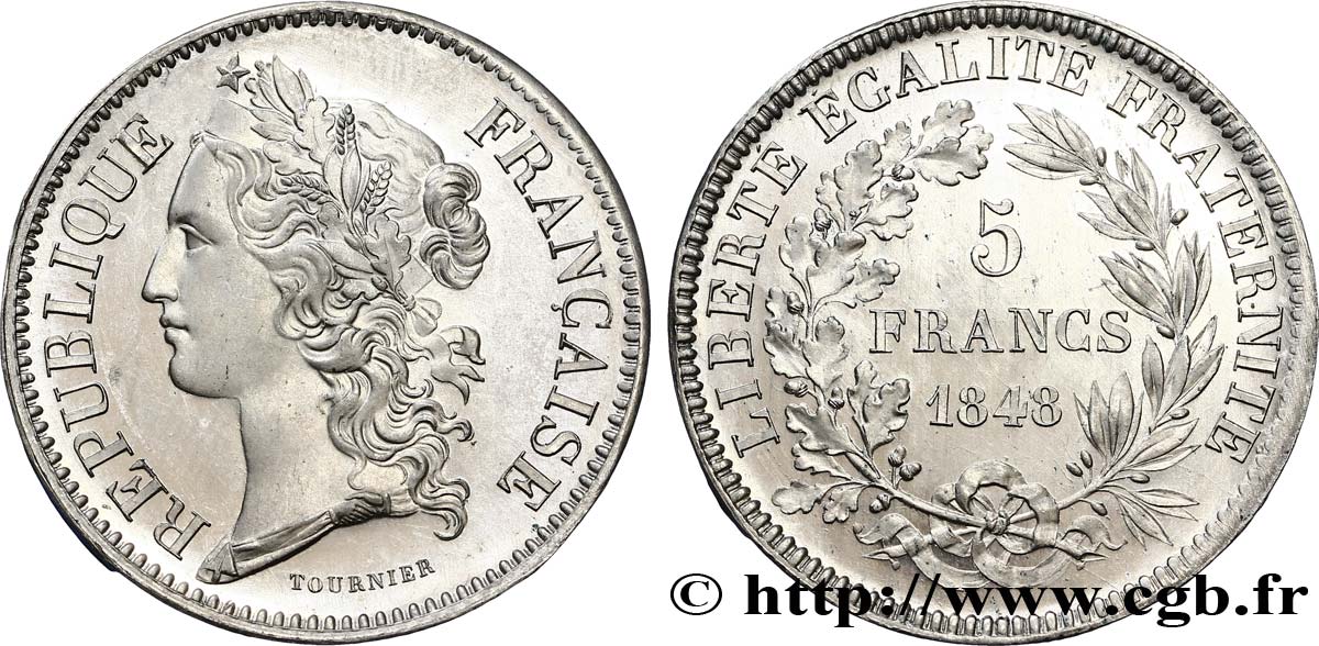 Concours de 5 francs, essai en étain par Tournier 1848 Paris VG.3093 var. SC63 