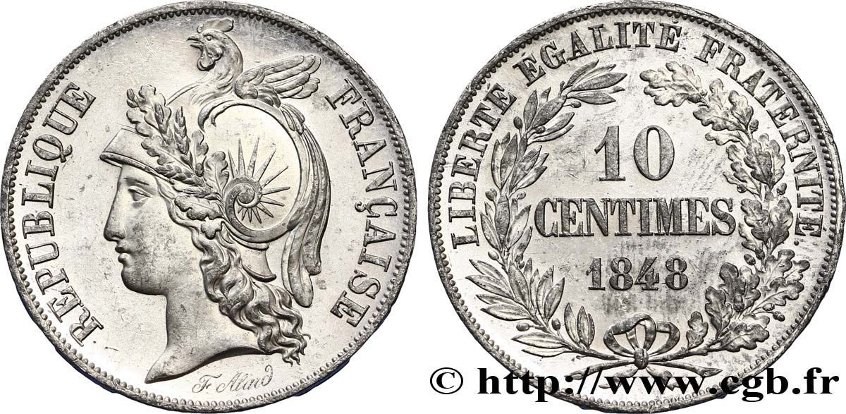 Concours de 10 centimes, essai en étain par Alard, premier revers 1848 Paris VG.3130 var. VZ62 