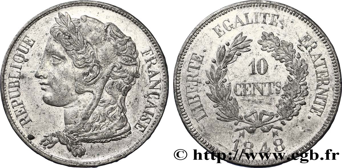 Concours de 10 centimes, essai en étain par Gayrard, deuxième concours, premier avers, deuxième revers 1848 Paris VG.3142  var TTB50 