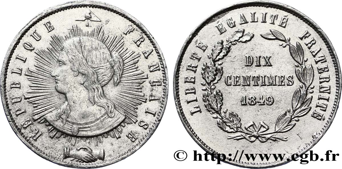 Concours de 10 centimes, essai en étain par Pillard 1849 Paris VG.3185 var. AU58 
