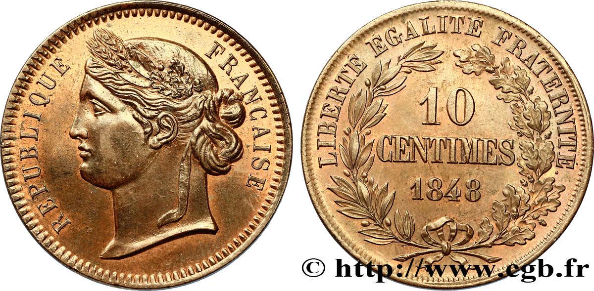Concours de 10 centimes, essai en cuivre par Reynaud 1848 Paris VG.3174  EBC60 