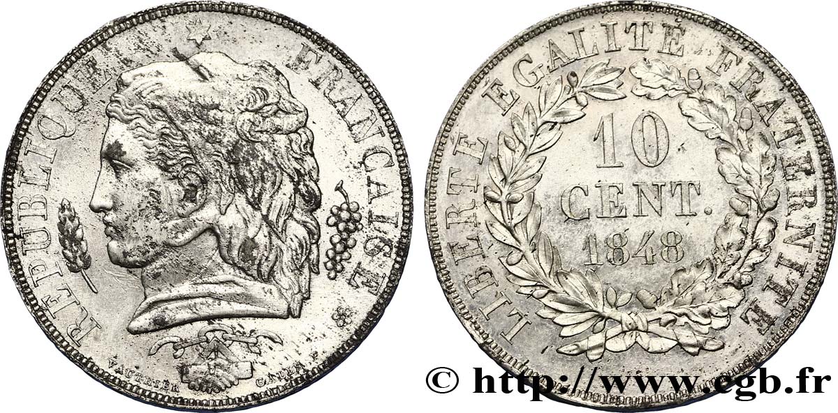 Concours de 10 centimes, essai en étain par Vauthier-Galle 1848 Paris VG.3155 var. EBC55 