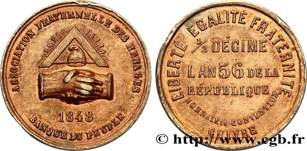Essai du 1/2 décime, Banque du peuple 1848  VG.3213  TTB50 