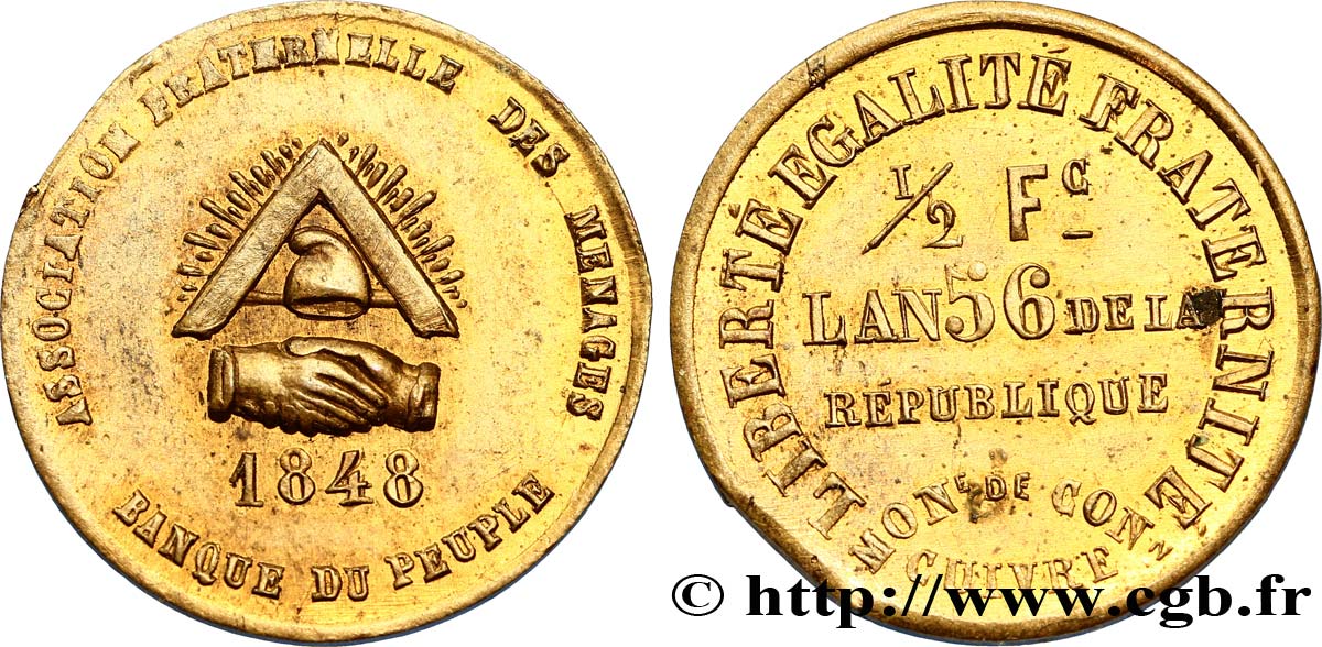 Essai de 1/2 franc, Banque du Peuple 1848  VG.3216 var. SUP55 