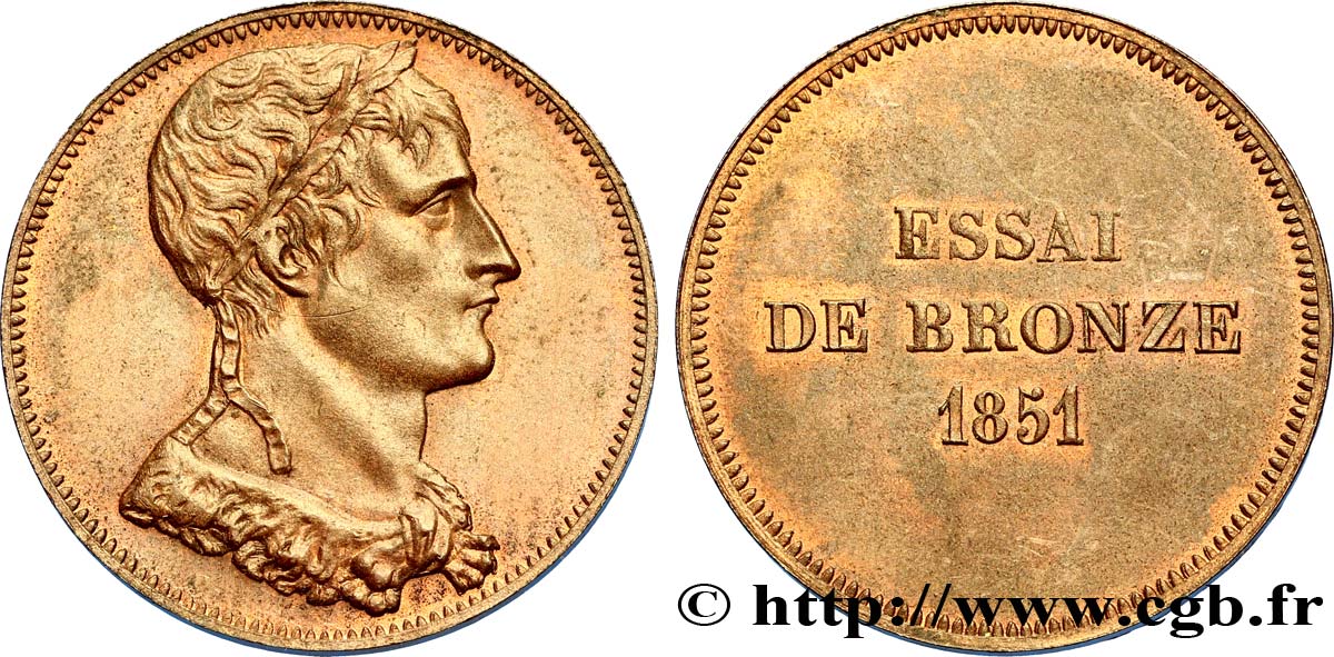 Essai au module de 10 centimes Bonaparte en bronze 1851  VG.3288  AU58 