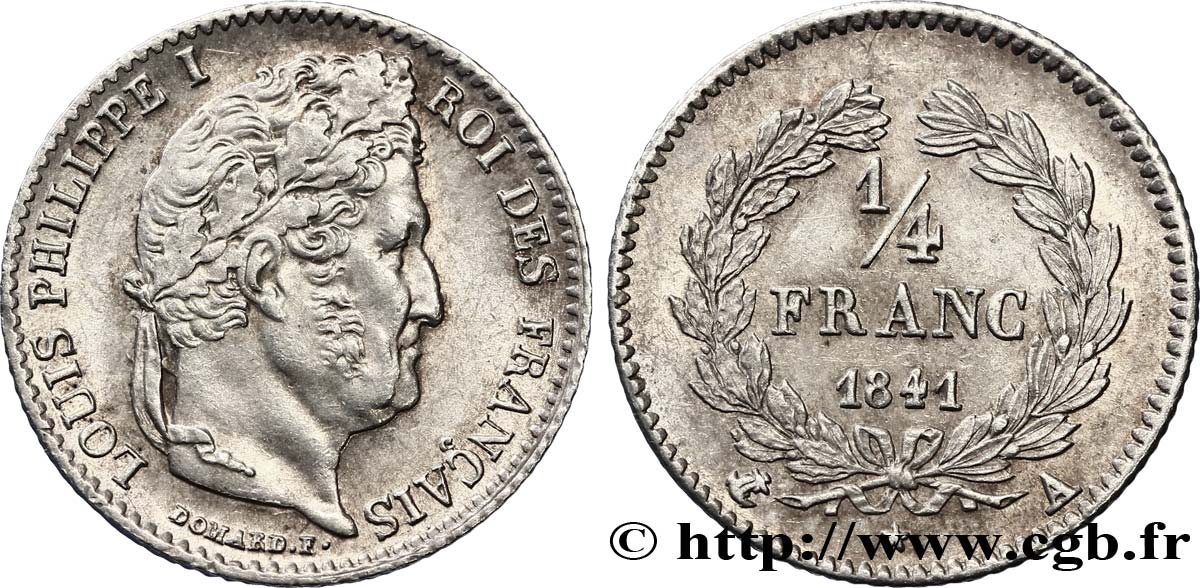 1/4 franc Louis-Philippe 1841 Paris F.166/85 SUP60 