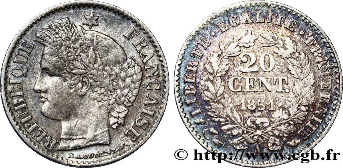 20 centimes Cérès, IIe République 1851 Paris F.146/7 SS48 