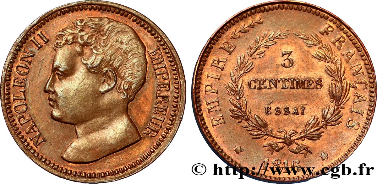 Essai de 3 centimes en bronze 1816  VG.2414  AU58 