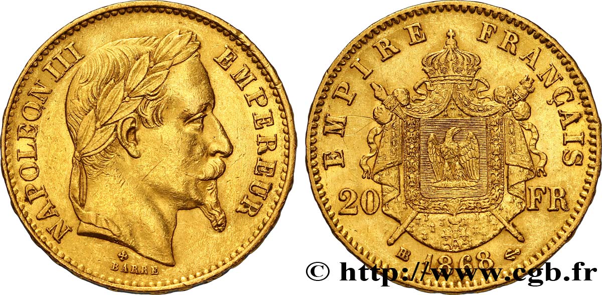 20 francs or Napoléon III, tête laurée 1868 Strasbourg F.532/19 SS48 