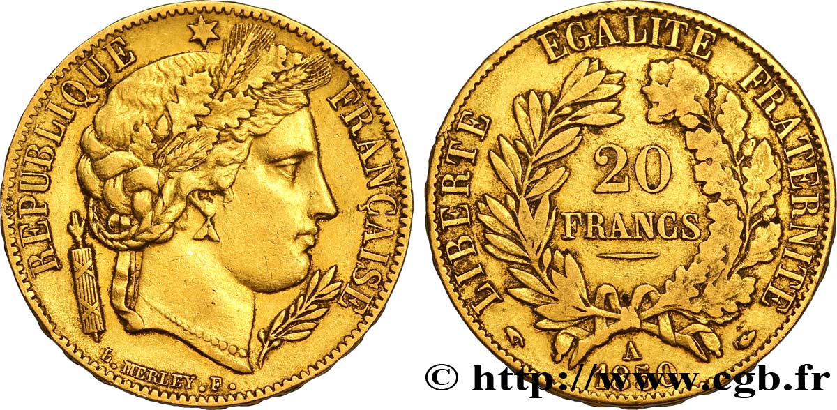 20 francs or Cérès, oreille basse 1850 Paris F.529/3 TTB40 