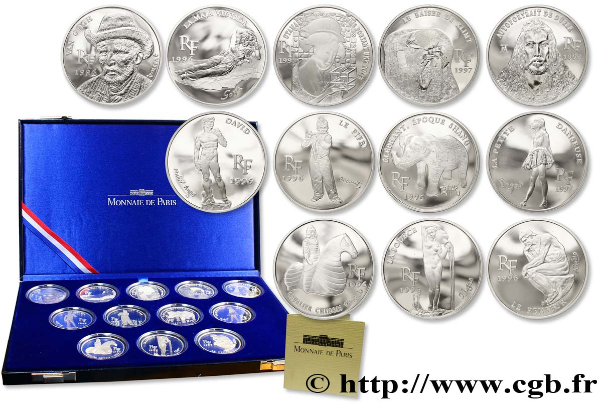 Coffret des 12 pièces en Belle Épreuve 1½ Euro / 10 francs - Trésors des Musées d’Europe n.d. Paris F5.1904 2 ST 