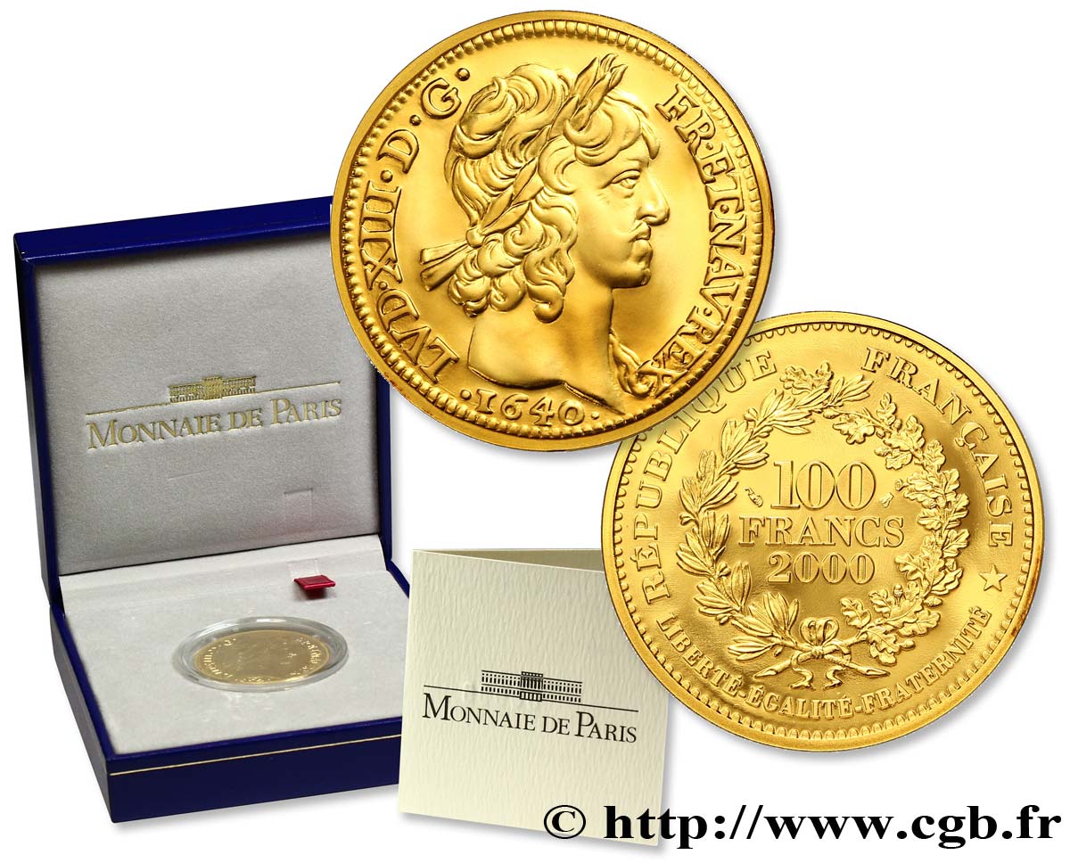 Belle Épreuve 100 Francs Or - Le Louis d’Or de Louis XIII - 1640 2000 Paris F5.1692 1 FDC 