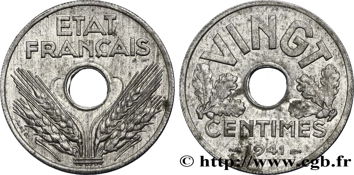 VINGT centimes État français 1941  F.152/2 TTB50 
