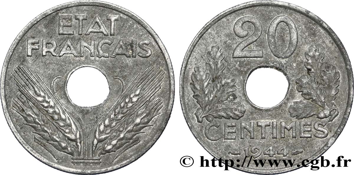 20 centimes État français, légère 1944  F.153A/2 TB30 