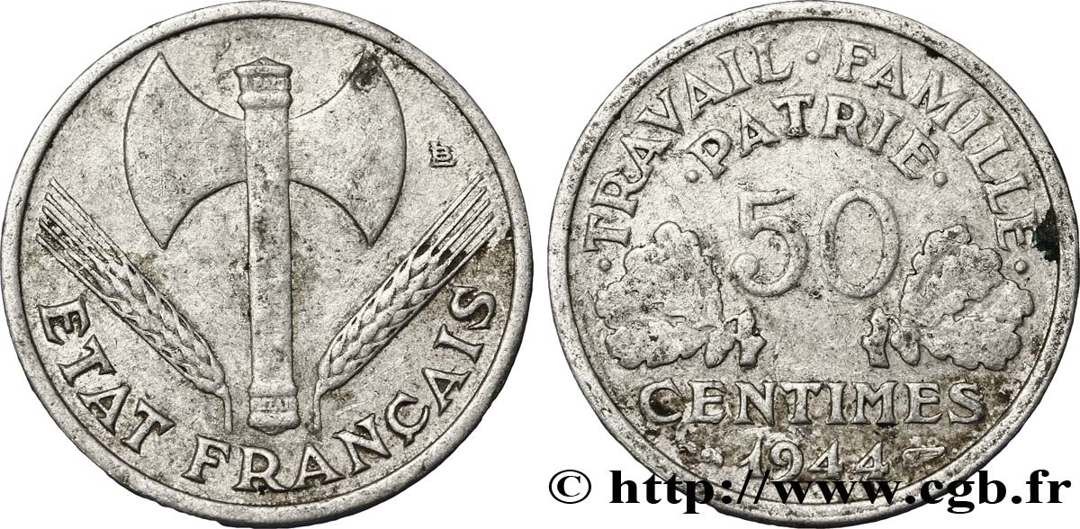 50 centimes Francisque, légère 1944  F.196/4 XF48 
