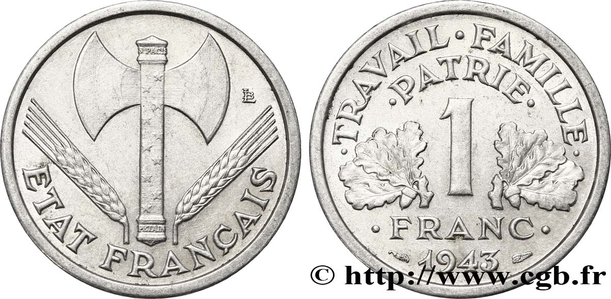 1 franc Francisque, légère 1943  F.223/3 EBC60 