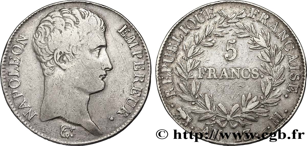 5 francs Napoléon Empereur, Calendrier révolutionnaire 1805 Toulouse F.303/13 TTB40 