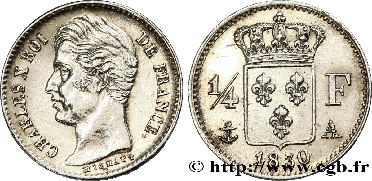 1/4 franc Charles X 1830 Paris F.164/39 MS60 