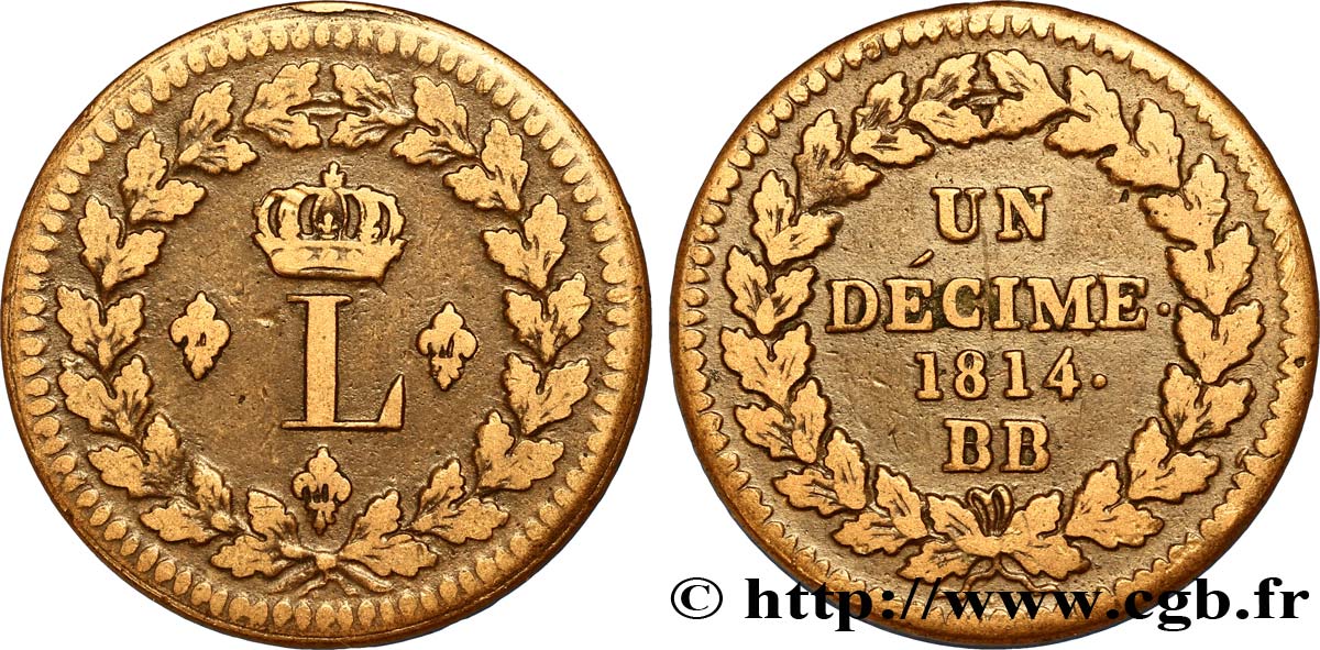 Un décime à l’L couronnée 1814 Strasbourg F.132/1 TB35 