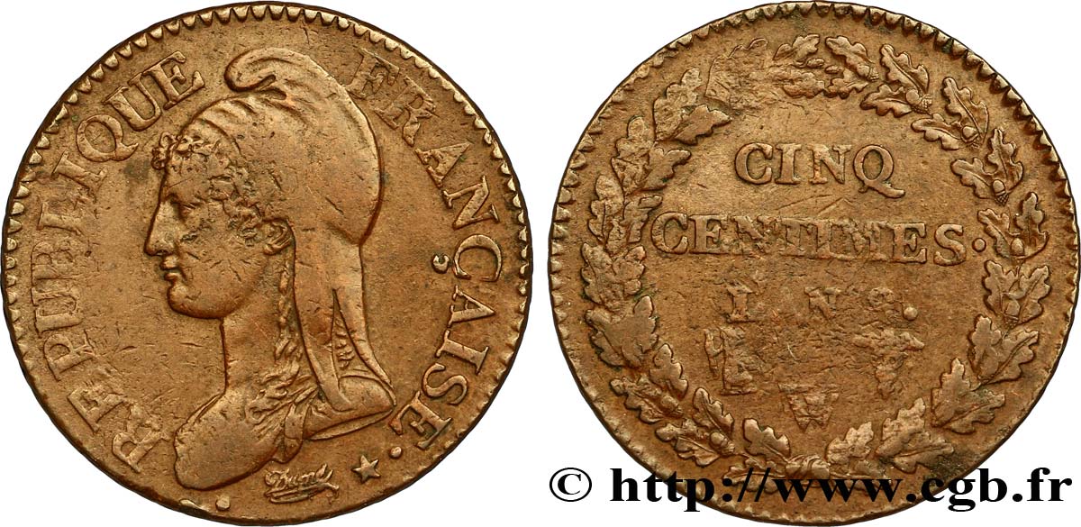 Cinq centimes Dupré, grand module 1800 Lille F.115/134 TTB42 