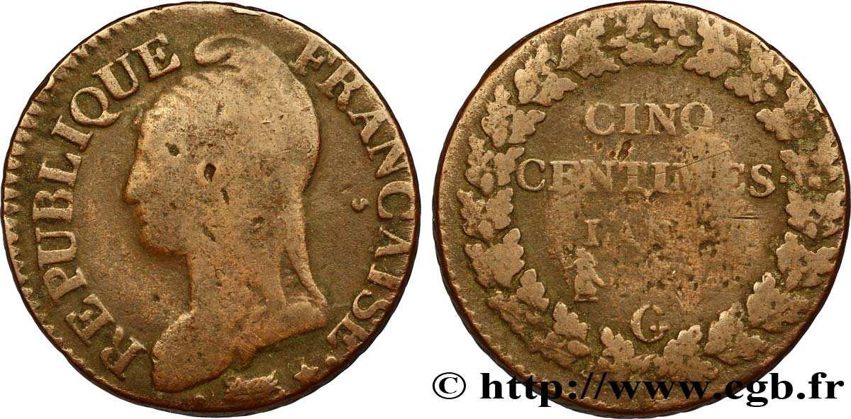 Cinq centimes Dupré, grand module 1801 Genève F.115/158 B10 