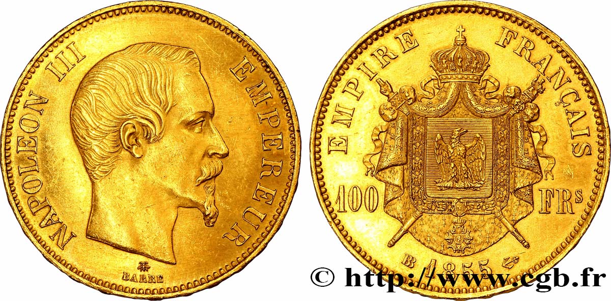 100 francs or Napoléon III, tête nue 1855 Strasbourg F.550/2 TTB48 