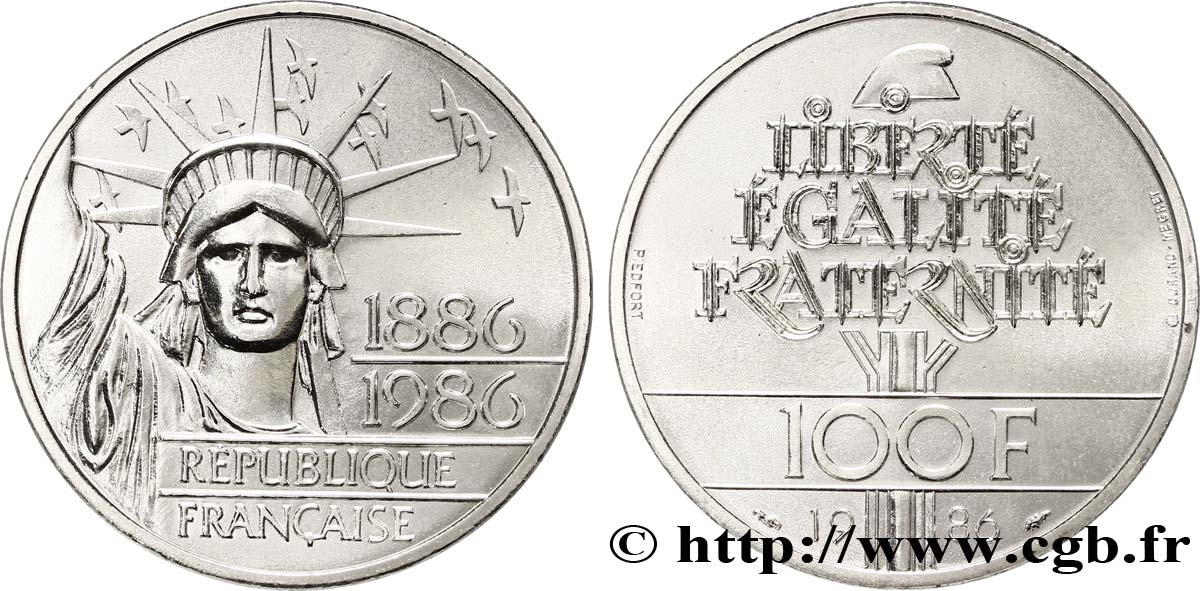 Piéfort Brillant Universel de 100 francs Liberté (Statue de la) 1986 Pessac F.454/2P FDC65 