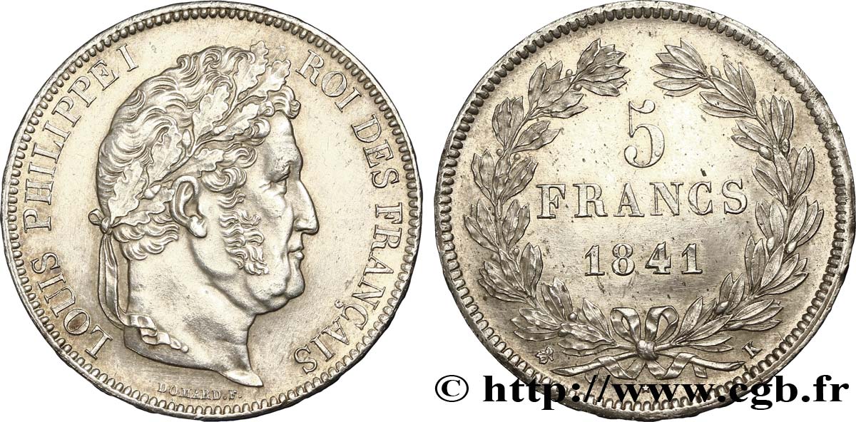 5 francs IIe type Domard 1841 Bordeaux F.324/93 SUP58 