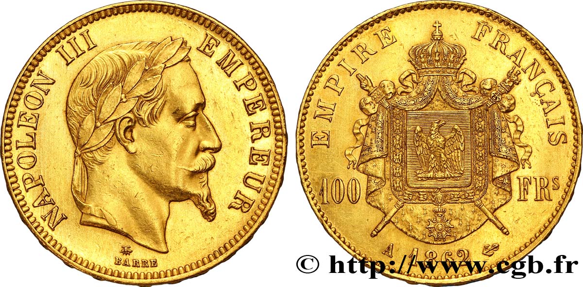 100 francs or Napoléon III, tête laurée 1862 Paris F.551/1 XF48 