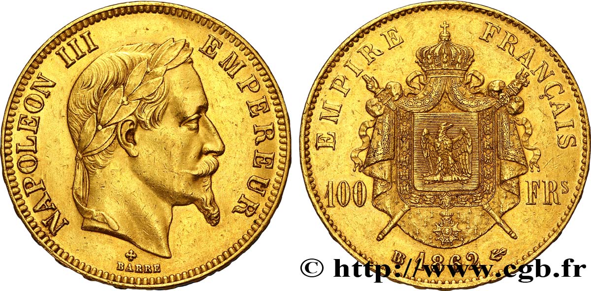 100 francs or Napoléon III, tête laurée 1862 Strasbourg F.551/2 TTB48 
